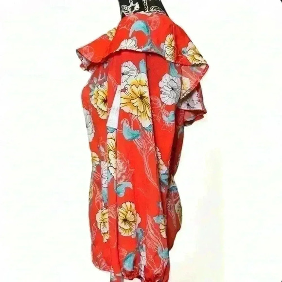 NWT-Vine & Love - Orange Floral Cold Shoulder blouse -Women’s Medium - Picture 3 of 6
